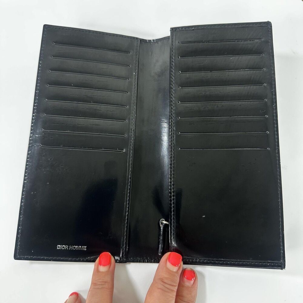 Dior Homme Long Wallet Mens One Size Black Patent Leather Bifold Checkbook Italy - Picture 10 of 16
